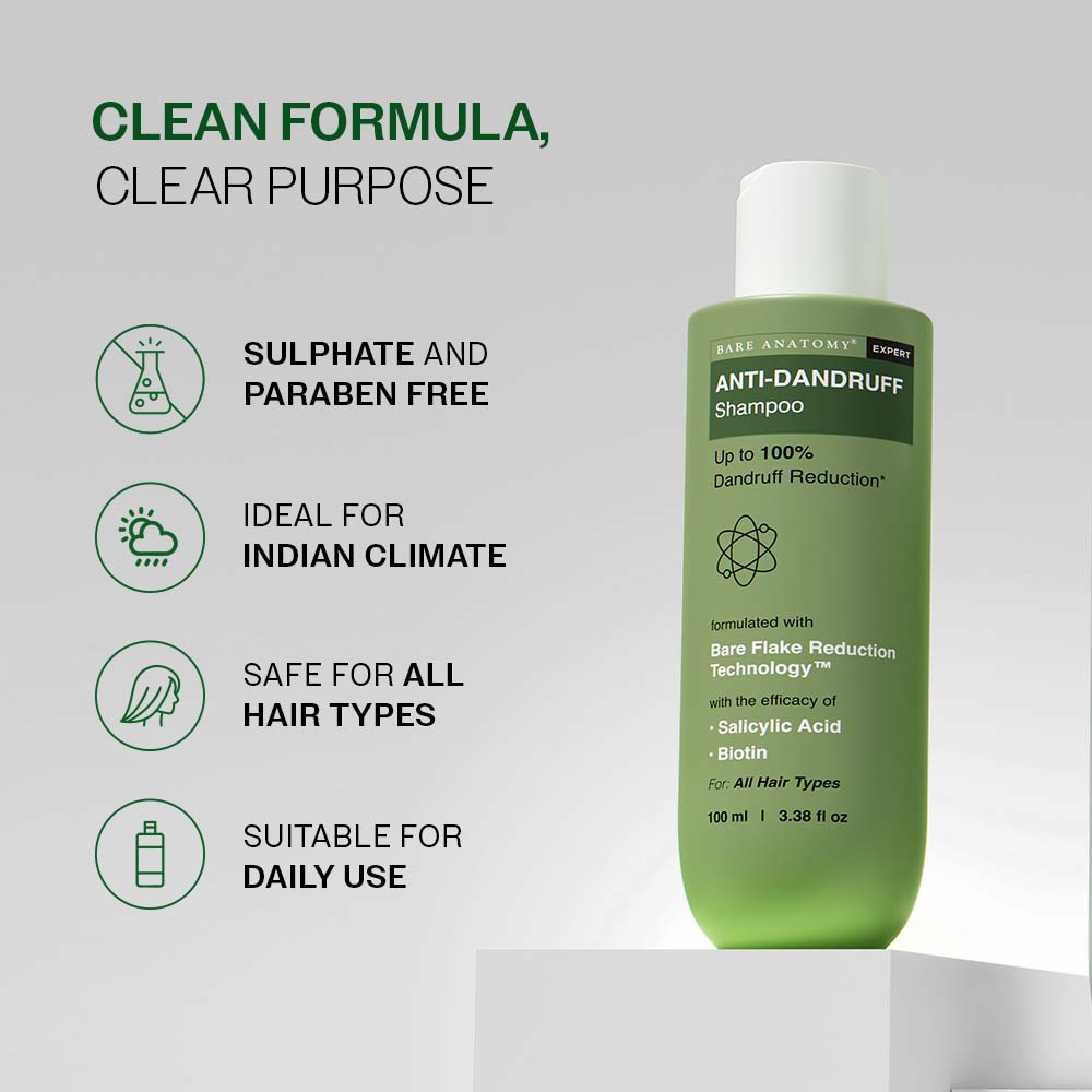 Anti Dandruff Shampoo with Salicylic Acid, Piroctone Olamine & Biotin - 100 ml