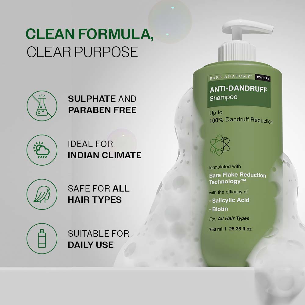 Anti Dandruff Shampoo with Salicylic Acid, Piroctone Olamine & Biotin - 750 ml