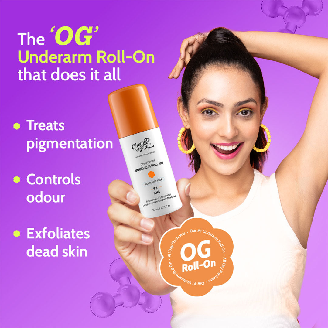 5% AHA Underarm Roll on for Odour Control & Pigmentation (Aqua) - 75 ml | Pack of 3