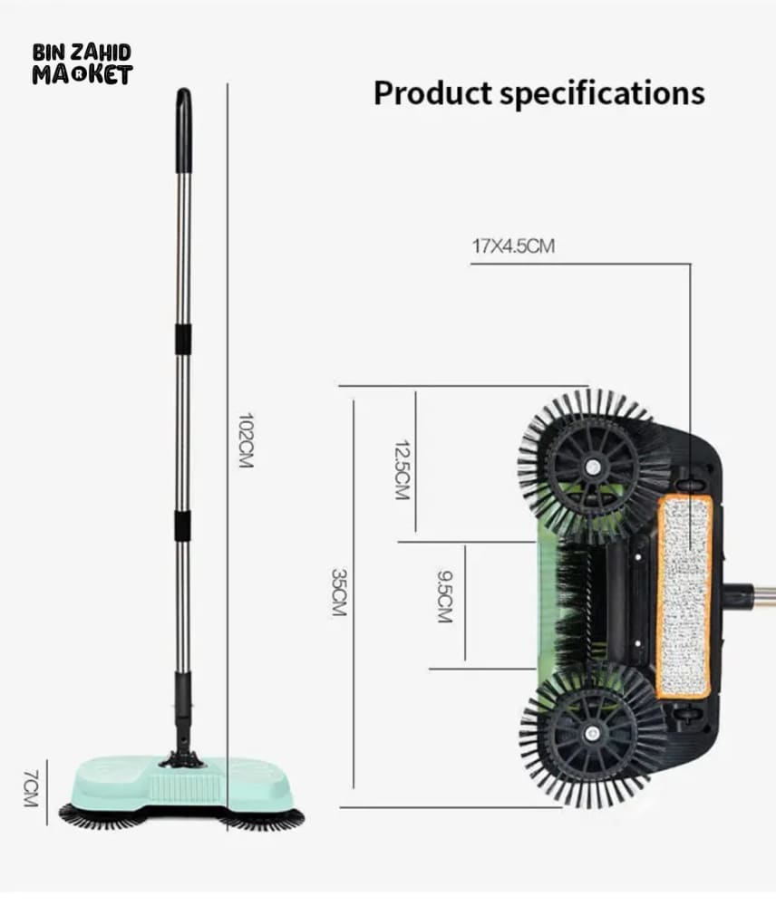 3-IN-1 MAGIC BROOM MOP – HAND PUSH FLOOR SWEEPER DUST COLLECTOR & WET CLEANER