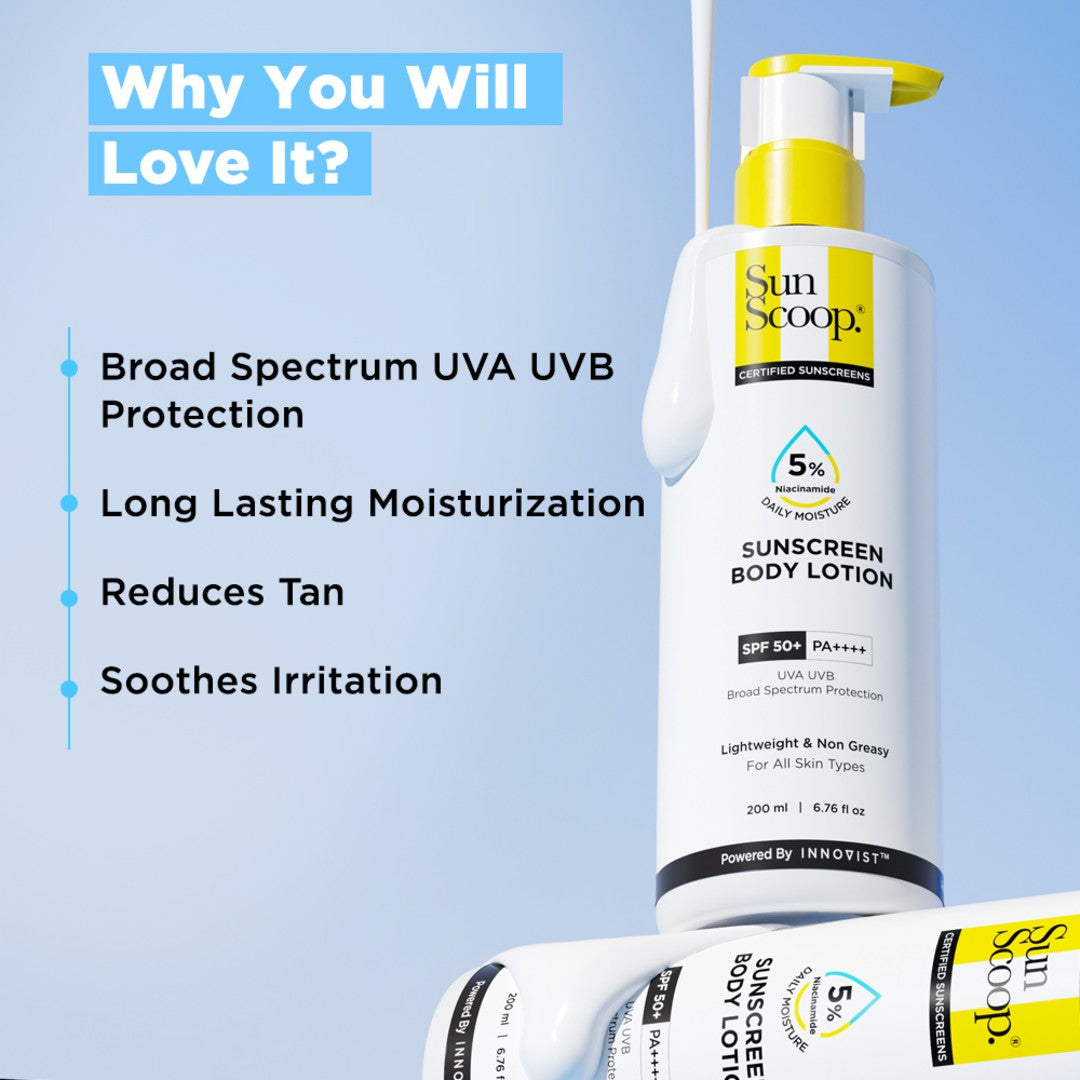 5% Niacinamide Sunscreen Body Lotion| SPF 50+ PA++++| In-Vivo Tested - 200ml | Pack of 2