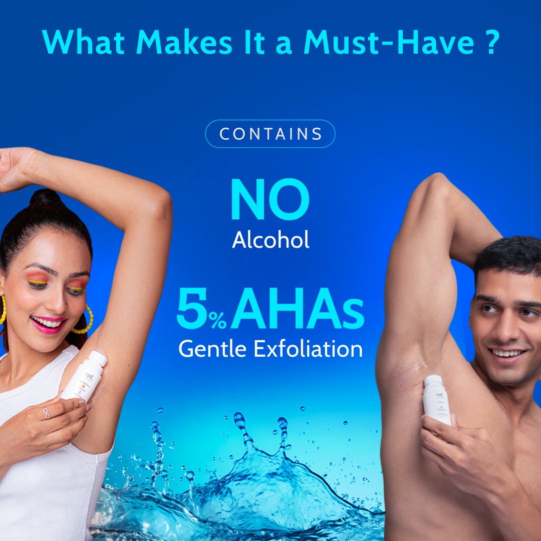 5% AHA Underarm Roll on for Odour Control & Pigmentation (Fragrance Free) - 40 ml | Pack of 2