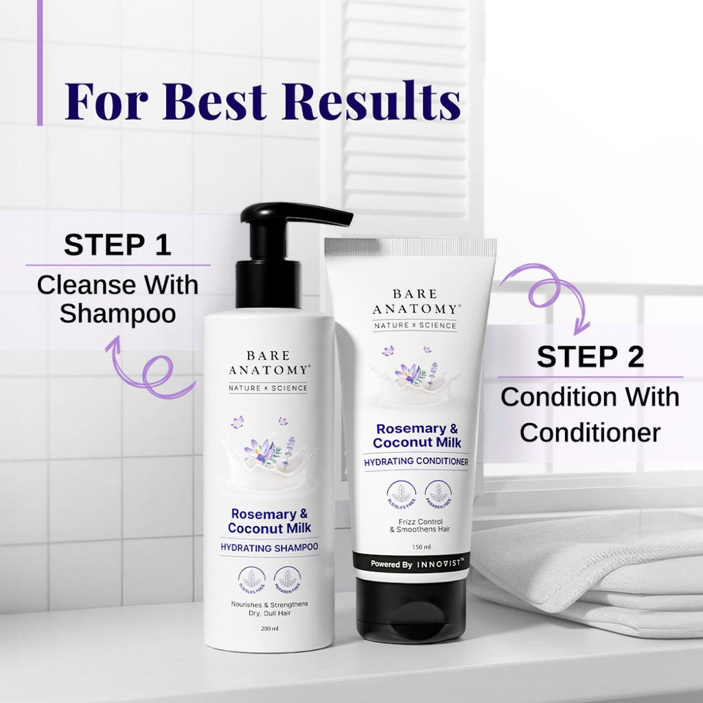 Rosemary & Coconut Milk Hydrating Shampoo (200 ml) & Conditioner (150 ml) Combo for Frizzy Hair