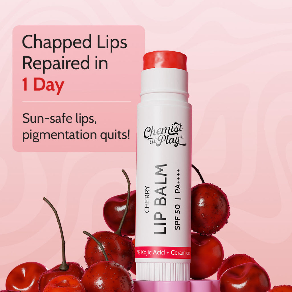 Cherry Lip Balm for Chapped & Pigmented Lips | SPF 50 PA++++ & Kojic Acid | 4.5 gm | Pack of 3