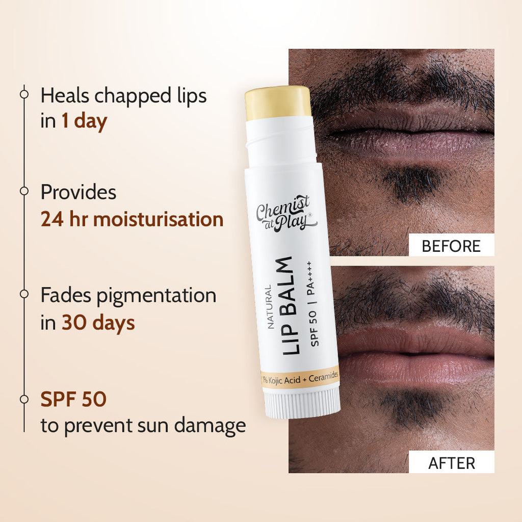 Natural Lip Balm for Chapped & Pigmented Lips | SPF 50 PA++++ & Kojic Acid | 4.5 gm | Pack of 2