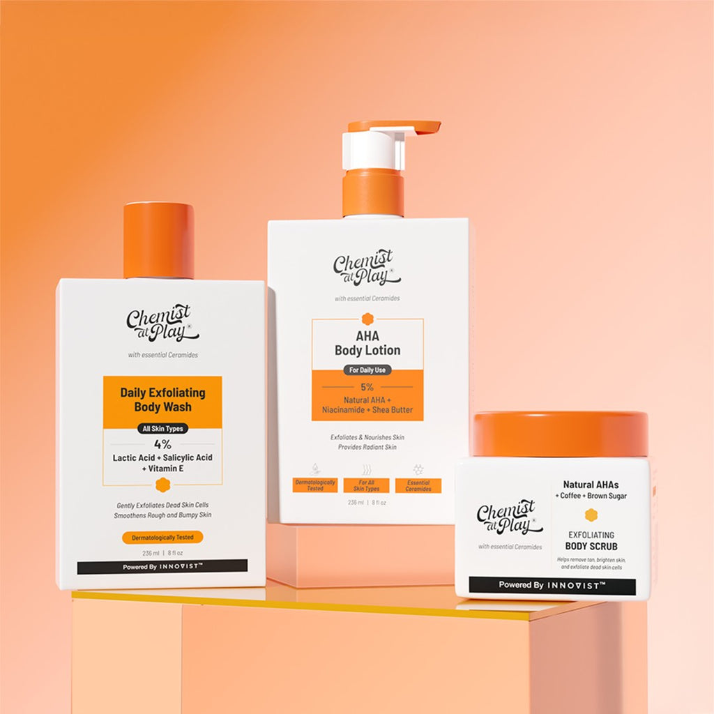 Oh-so-smooth Trio (Exfoliating Body Scrub - 75 gm) | Exfoliating Body Wash - 236 ml | AHA Body Lotion - 236 ml)