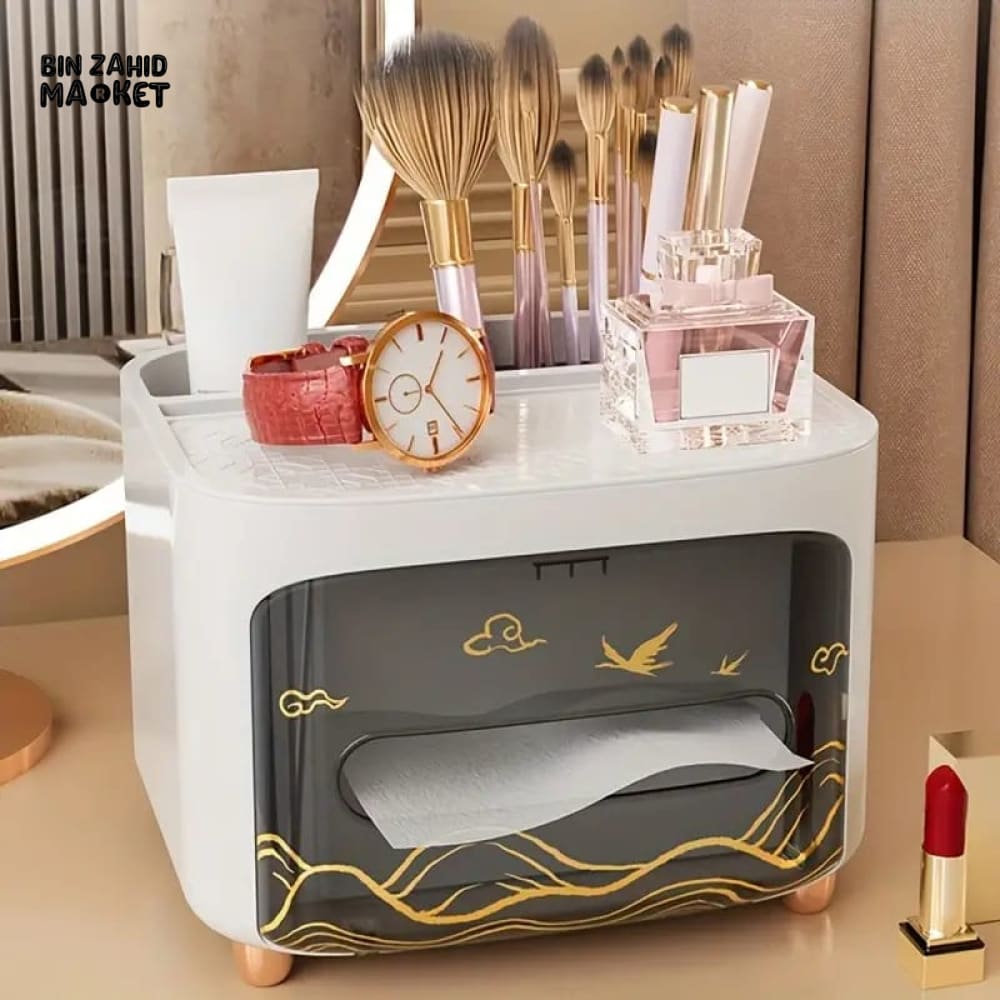 LUXOR TISSUE BOX WITH COSMETIC ORGANIZER
