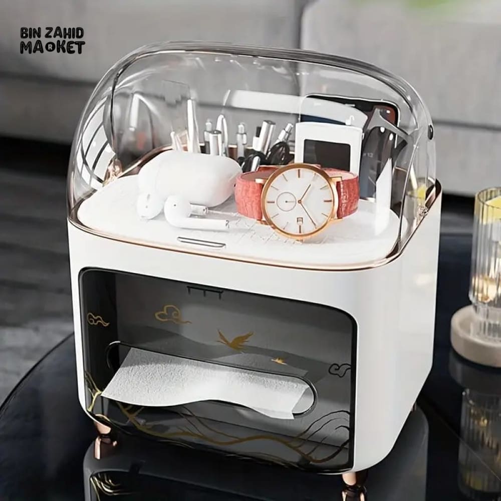 LUXOR TISSUE BOX WITH COSMETIC ORGANIZER